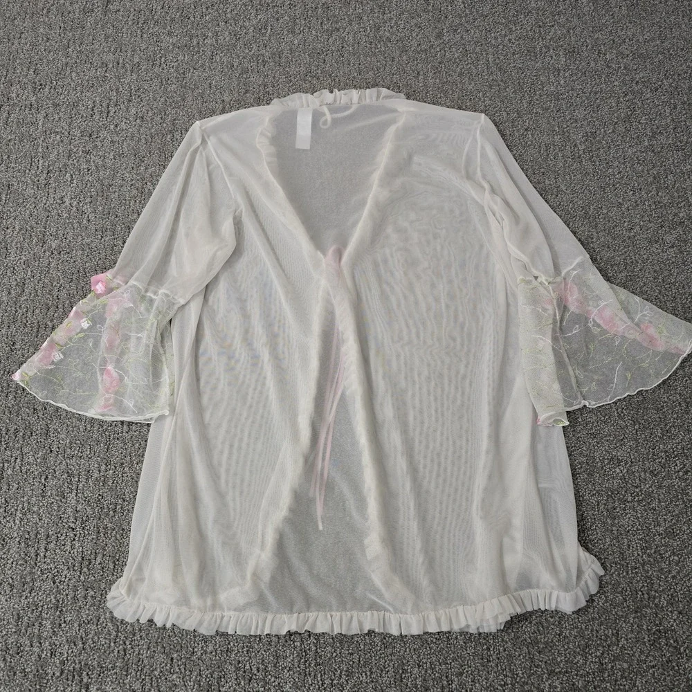 Delicates White Sheer Mesh Robe Floral Embroidered Coquette Fairycore M/M‎
